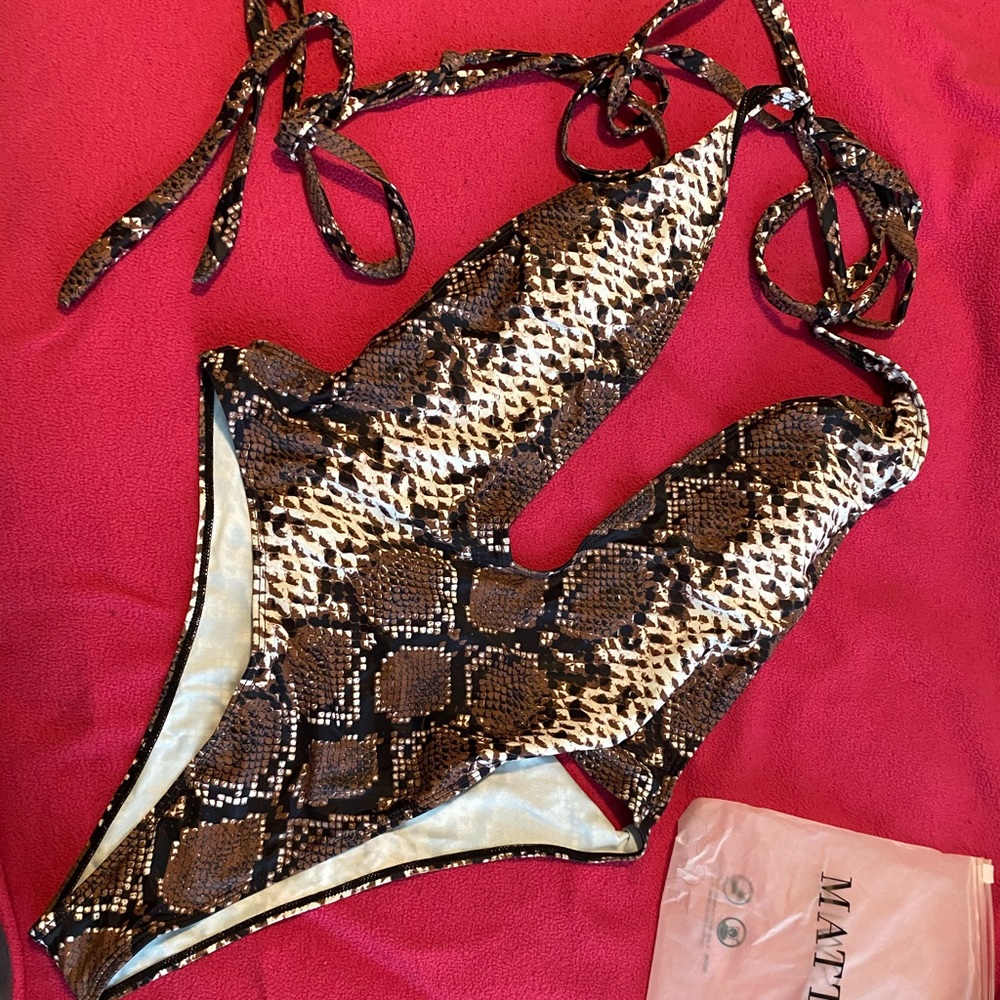Brown Print Matte Swim Bathing Suit